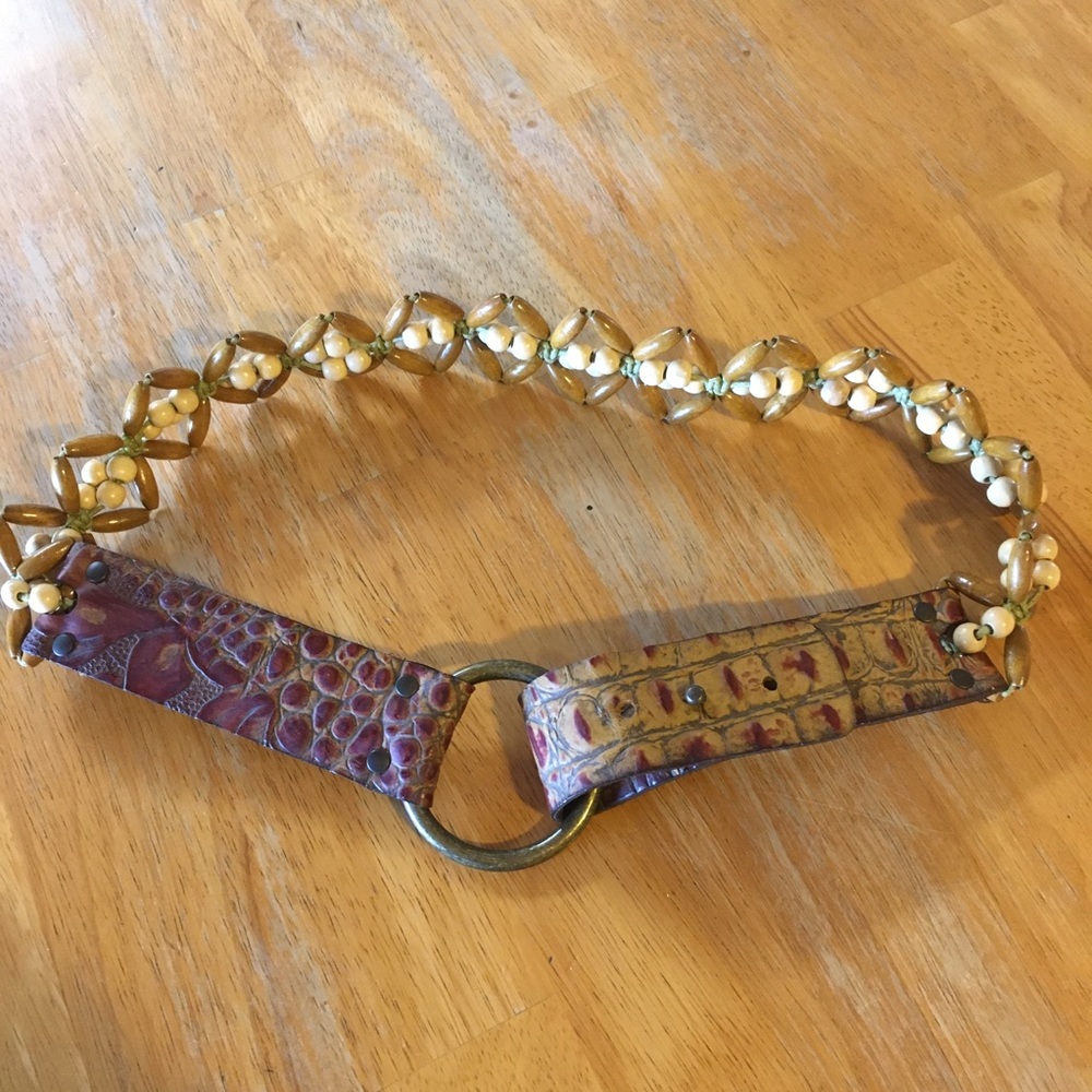 Landes Vintage Leather Belt Wooden Beads
